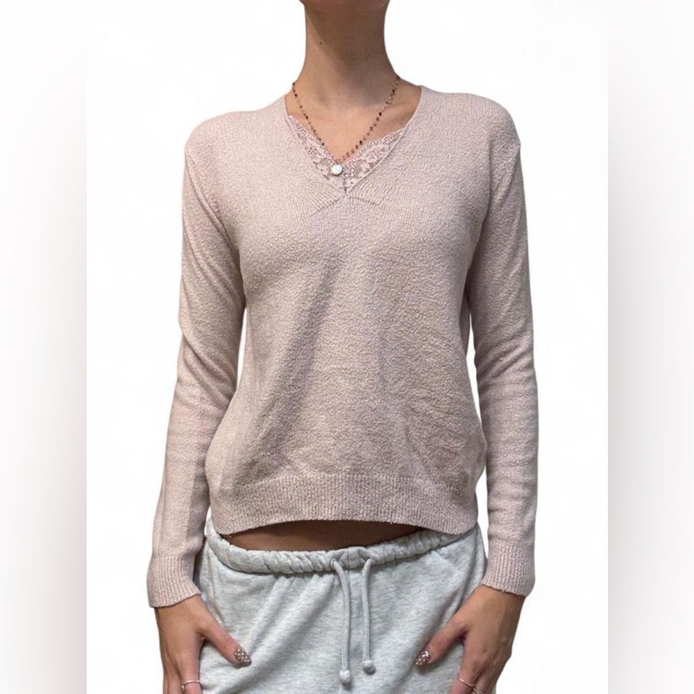 Light Pink V-Neck Women's Sweater